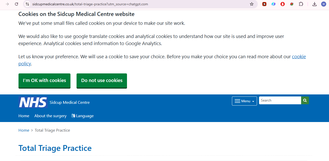 Sidcup Medical Centre Accurx Patient Triage online GP booking reference for NHS patients in Sidcup