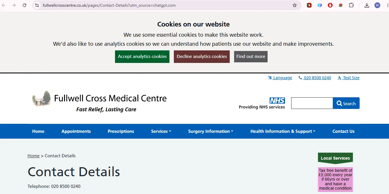 Fullwell Cross Medical Centre contact details opening hours and NHS GP booking reference for Ilford patients